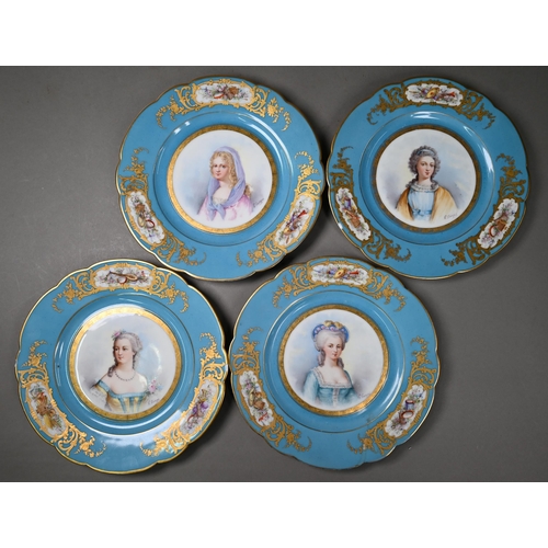 619 - A set of twelve Sèvres porcelain cabinet plates, painted with portraits of Royal and Aristocratic la... 