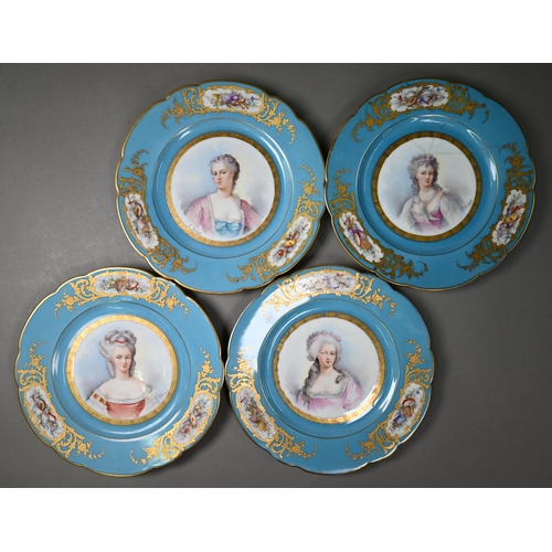 619 - A set of twelve Sèvres porcelain cabinet plates, painted with portraits of Royal and Aristocratic la... 