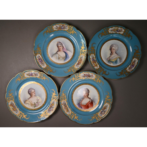 619 - A set of twelve Sèvres porcelain cabinet plates, painted with portraits of Royal and Aristocratic la... 