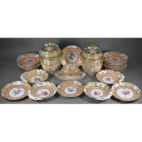 620 - A 19th century 'Church Gresley' pattern ice cream service with Sèvres mark, painted with floral spra... 