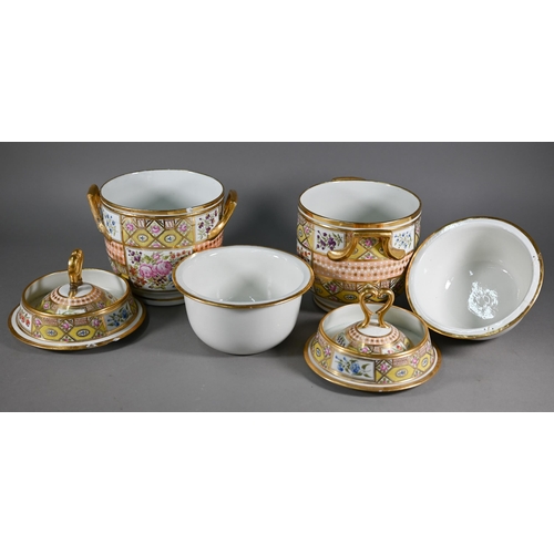 620 - A 19th century 'Church Gresley' pattern ice cream service with Sèvres mark, painted with floral spra... 