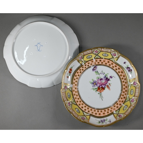 620 - A 19th century 'Church Gresley' pattern ice cream service with Sèvres mark, painted with floral spra... 