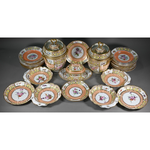 620 - A 19th century 'Church Gresley' pattern ice cream service with Sèvres mark, painted with floral spra... 