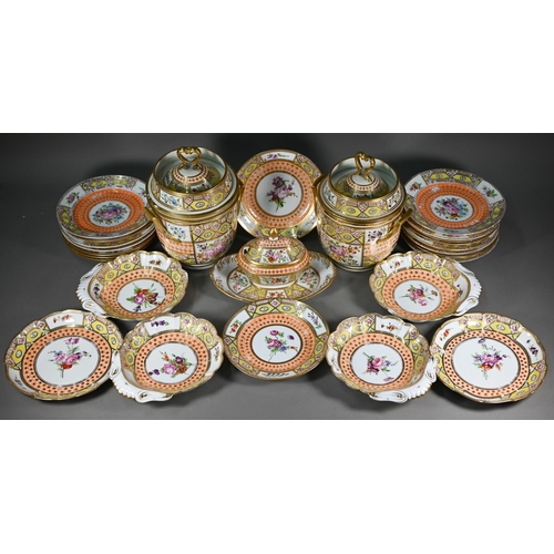 620 - A 19th century 'Church Gresley' pattern ice cream service with Sèvres mark, painted with floral spra... 