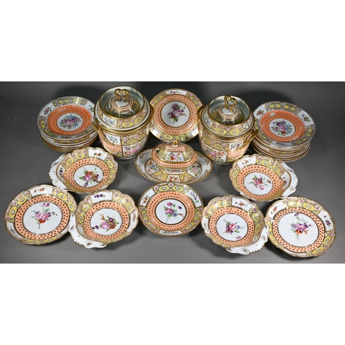 620 - A 19th century 'Church Gresley' pattern ice cream service with Sèvres mark, painted with floral spra... 