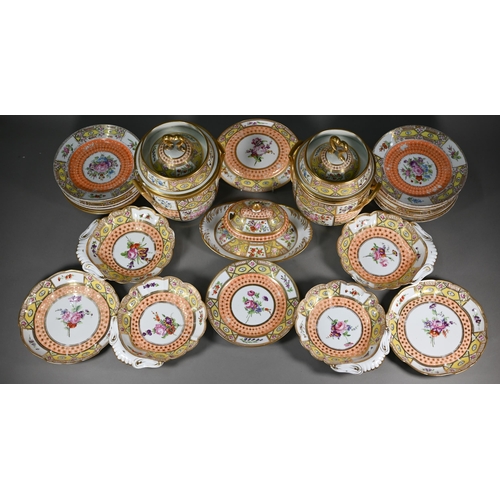 620 - A 19th century 'Church Gresley' pattern ice cream service with Sèvres mark, painted with floral spra... 