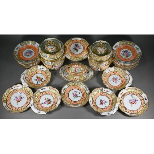 620 - A 19th century 'Church Gresley' pattern ice cream service with Sèvres mark, painted with floral spra... 