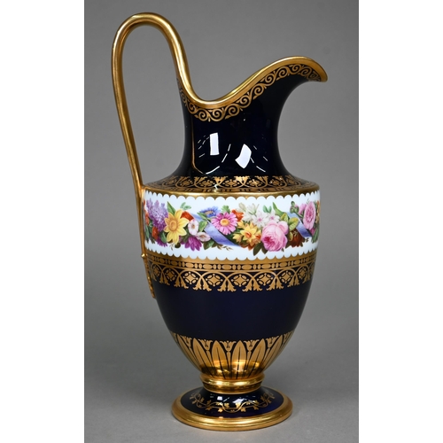 622 - An early 20th century Sèvres porcelain baluster jug with matching elliptical bowl, finely painted wi... 