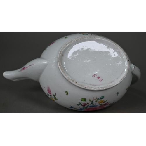 628 - A Regency New Hall teapot painted with floral sprays, no 593 to/w five matching tea-bowls and six sa... 