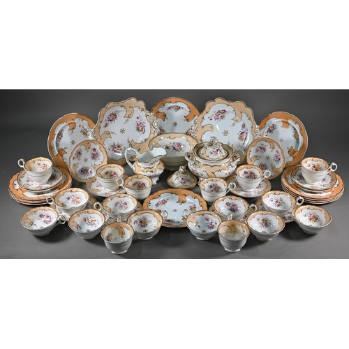 629 - An early Victorian bone china tea service in the manner of Ridgway, painted and printed with sprays ... 