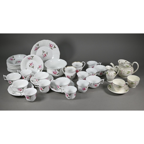 634 - A Victorian floral-painted china mixed set of fourteen tea/coffee cups and saucers with slop-bowl an... 