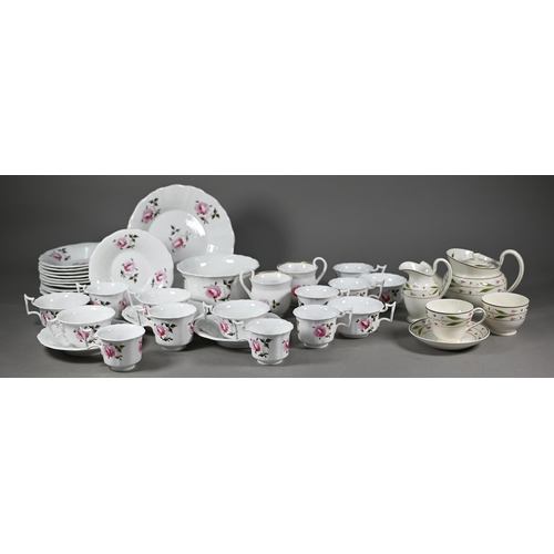 634 - A Victorian floral-painted china mixed set of fourteen tea/coffee cups and saucers with slop-bowl an... 