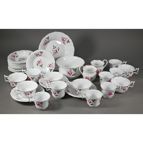 634 - A Victorian floral-painted china mixed set of fourteen tea/coffee cups and saucers with slop-bowl an... 