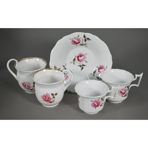 634 - A Victorian floral-painted china mixed set of fourteen tea/coffee cups and saucers with slop-bowl an... 