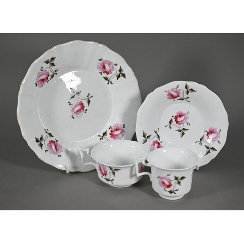 634 - A Victorian floral-painted china mixed set of fourteen tea/coffee cups and saucers with slop-bowl an... 