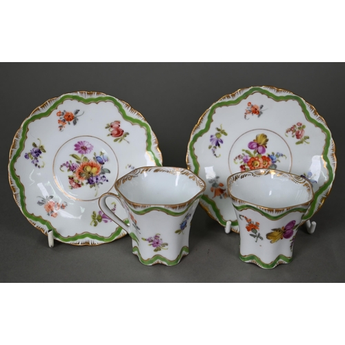 636 - A pair of Dresden floral-painted cabinet cups to/w a set of six floral-painted Dresden coffee cups a... 