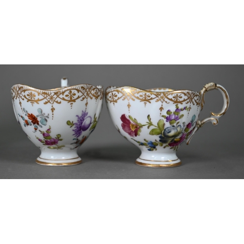 636 - A pair of Dresden floral-painted cabinet cups to/w a set of six floral-painted Dresden coffee cups a... 