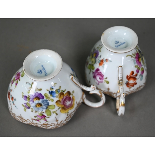 636 - A pair of Dresden floral-painted cabinet cups to/w a set of six floral-painted Dresden coffee cups a... 