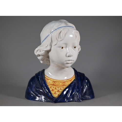 642 - An Angelo Minghetti & Son (Bologna, Italy) majolica bust of a Renaissance boy, 31 cm high