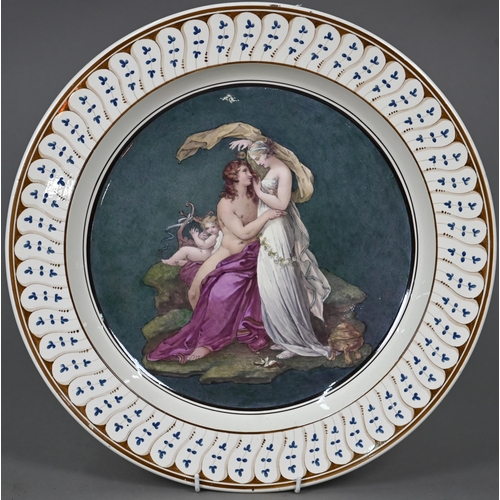 643 - A Victorian Wedgwood pottery charger, painted with classical scene, possibly Perseus seduced by Circ... 