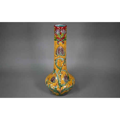 645 - A French Art Nouveau Longchamp Terre de Fer majolica large bottle vase, tubeline-decorated with arti... 