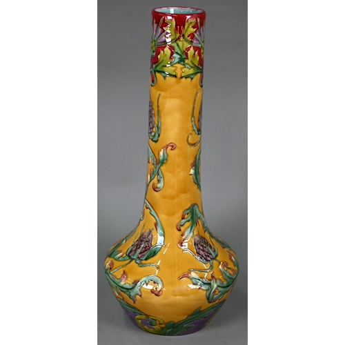 645 - A French Art Nouveau Longchamp Terre de Fer majolica large bottle vase, tubeline-decorated with arti... 