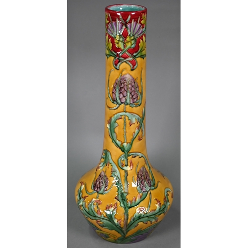 645 - A French Art Nouveau Longchamp Terre de Fer majolica large bottle vase, tubeline-decorated with arti... 