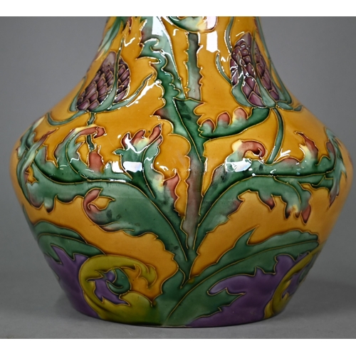 645 - A French Art Nouveau Longchamp Terre de Fer majolica large bottle vase, tubeline-decorated with arti... 