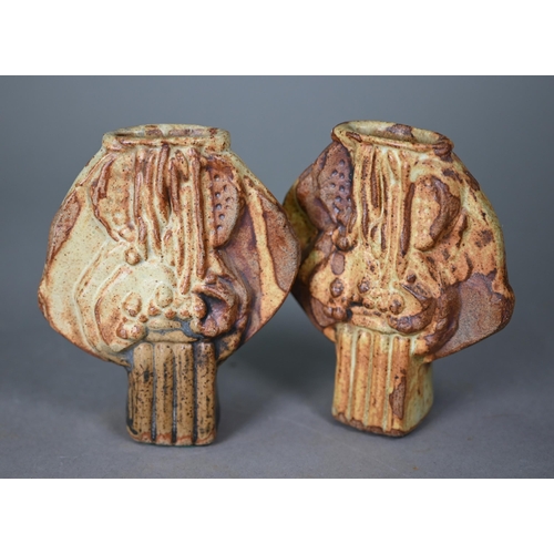 656 - Bernard Rooke (b 1938) - A pair of stoneware small vases of abstract form, 12.5 cm ARR may be a... 