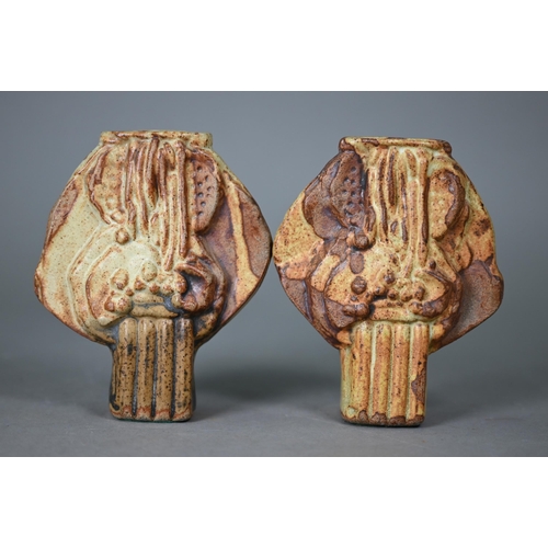 656 - Bernard Rooke (b 1938) - A pair of stoneware small vases of abstract form, 12.5 cm ARR may be a... 