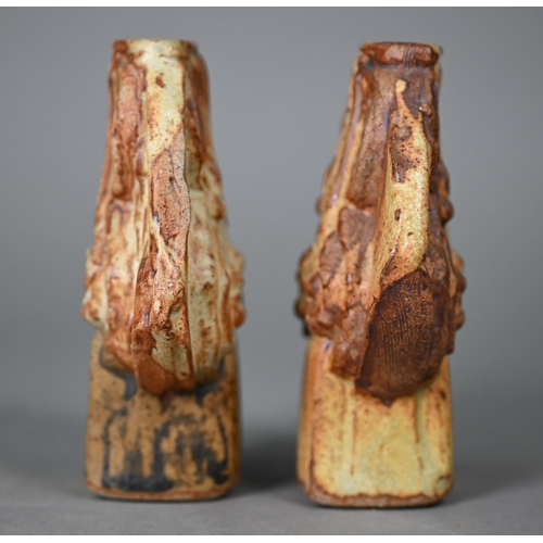 656 - Bernard Rooke (b 1938) - A pair of stoneware small vases of abstract form, 12.5 cm ARR may be a... 