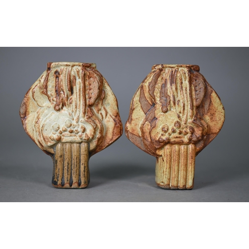 656 - Bernard Rooke (b 1938) - A pair of stoneware small vases of abstract form, 12.5 cm ARR may be a... 