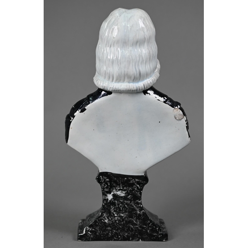 662 - A Staffordshire pearlware bust in the manner of Enoch Wood - The Revd John Wesley, on marbled socle,... 