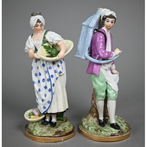 663 - Two antique Continental porcelain figures of street-vendors, to/w a pair of (probably) Samson of Par... 