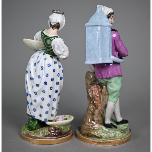 663 - Two antique Continental porcelain figures of street-vendors, to/w a pair of (probably) Samson of Par... 