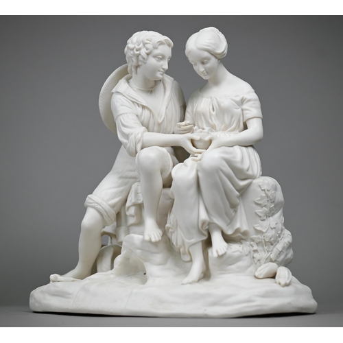 664 - A Victorian Copeland parian group 'Paul and Virginia' (from the Bernadin de Saint-Pierre novel), sea... 