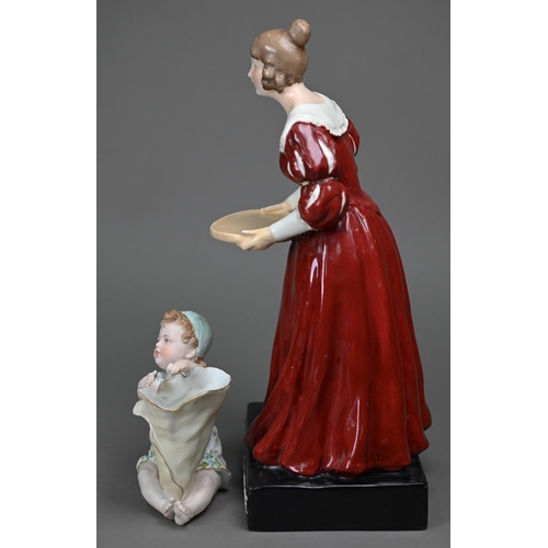 665 - A Czechoslovakia pottery figure of a 17th century female with tray, inscribed on base 'Jacobean Glas... 