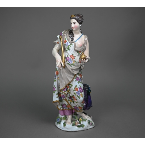 668 - An 18th century porcelain (possibly Bow) allegorical figure of a classical female with sceptre and o... 