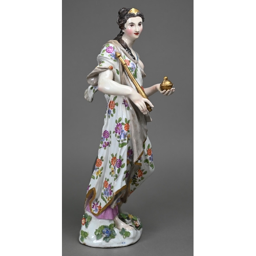 668 - An 18th century porcelain (possibly Bow) allegorical figure of a classical female with sceptre and o... 