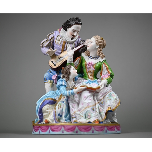 669 - A Victorian George Jones painted bisque porcelain group, The Music Lesson, 29 cm