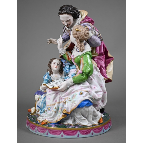 669 - A Victorian George Jones painted bisque porcelain group, The Music Lesson, 29 cm