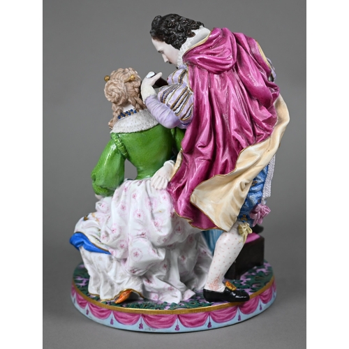 669 - A Victorian George Jones painted bisque porcelain group, The Music Lesson, 29 cm