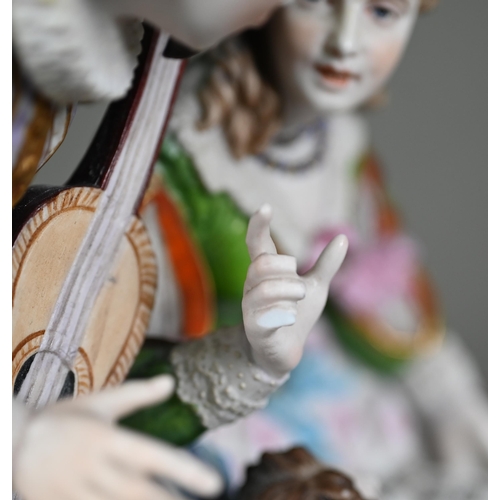 669 - A Victorian George Jones painted bisque porcelain group, The Music Lesson, 29 cm