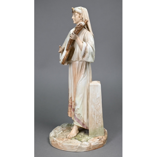 670 - A Victorian Royal Worcester china figure, Egyptian musician, date mark for 1886, 32 cm 