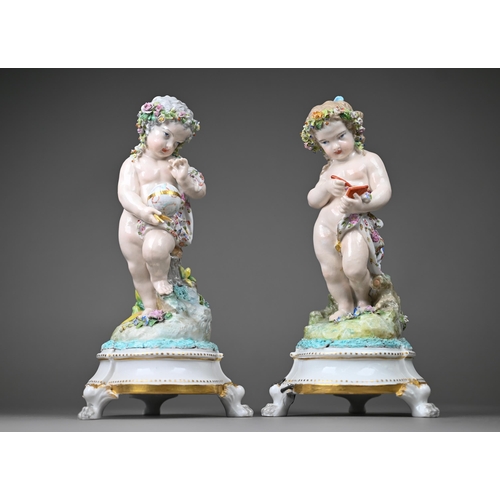 673 - A pair of Fontainbleu porcelain Allegorical figures of putti, symbolising Art and Education, 24 cm h... 