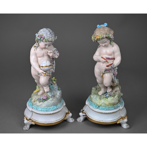 673 - A pair of Fontainbleu porcelain Allegorical figures of putti, symbolising Art and Education, 24 cm h... 