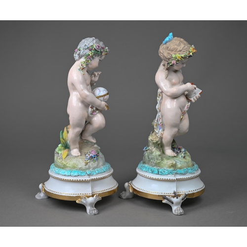 673 - A pair of Fontainbleu porcelain Allegorical figures of putti, symbolising Art and Education, 24 cm h... 