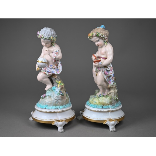 673 - A pair of Fontainbleu porcelain Allegorical figures of putti, symbolising Art and Education, 24 cm h... 