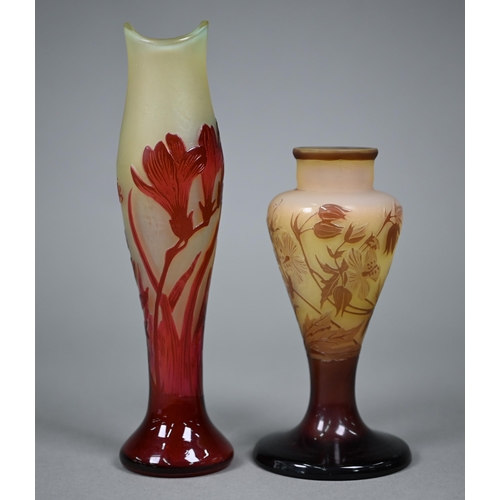 677 - Two floral-decorated cameo glass vases in the Art Nouveau manner, inscribed 'Gallé' 23/16.5 c... 