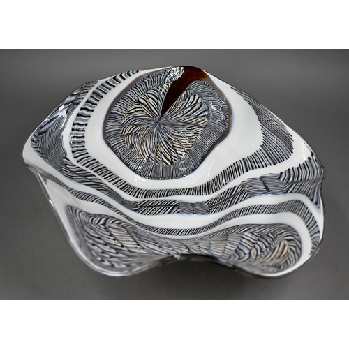 680A - A Luca Vidal Murano bowl with elongated outsize cane swirling designs, 53 x 44cm